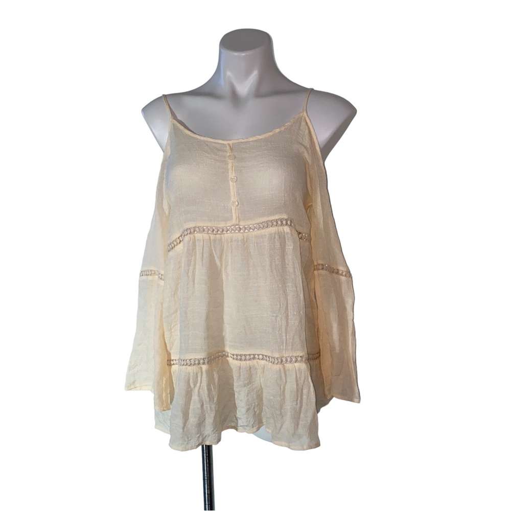 🌷Paper Crane Cold Shoulder Bell Sleeve Top Sheer XS